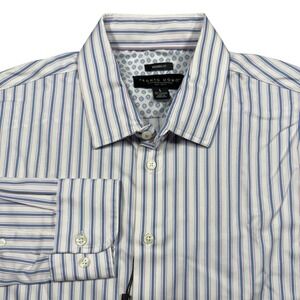 Pronto Uomo L/S Shirt Button Down Large Modern Fit Stripe White Purple Blue